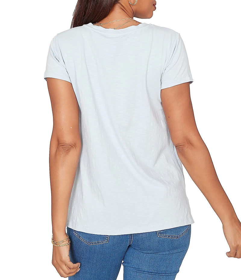 Ruby Rd. Petite Size Paisley Lace Accents Scoop Neck Short Sleeve Tee Top