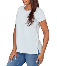 Ruby Rd. Petite Size Paisley Lace Accents Scoop Neck Short Sleeve Tee Top