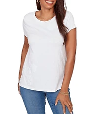 Ruby Rd. Petite Size Paisley Lace Accents Scoop Neck Short Sleeve Tee Top
