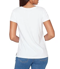 Ruby Rd. Petite Size Paisley Lace Accents Scoop Neck Short Sleeve Tee Top