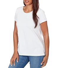 Ruby Rd. Petite Size Paisley Lace Accents Scoop Neck Short Sleeve Tee Top
