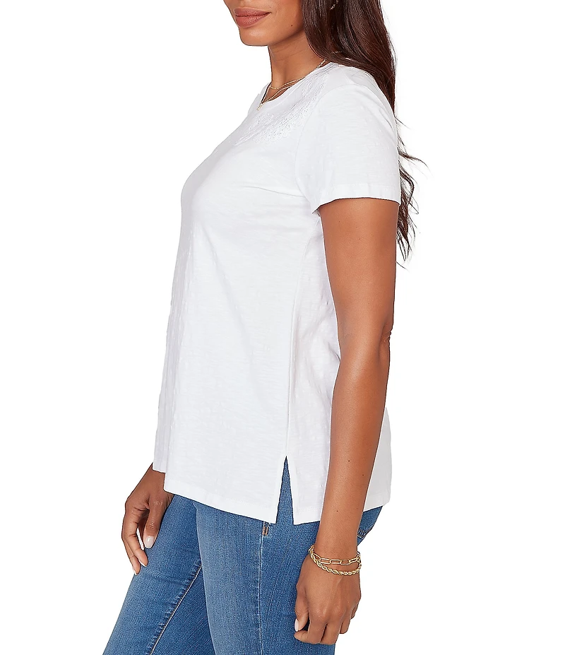 Ruby Rd. Petite Size Paisley Lace Accents Scoop Neck Short Sleeve Tee Top
