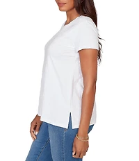 Ruby Rd. Petite Size Paisley Lace Accents Scoop Neck Short Sleeve Tee Top