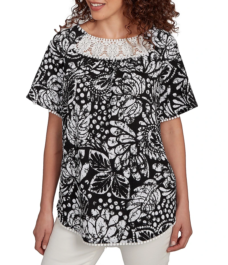 Ruby Rd. Petite Size Paisley Lace Scoop Neck Short Sleeve Top