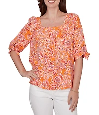 Ruby Rd. Petite Size Paisley Square Neck 3/4 Sleeve Knit Top