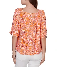 Ruby Rd. Petite Size Paisley Square Neck 3/4 Sleeve Knit Top