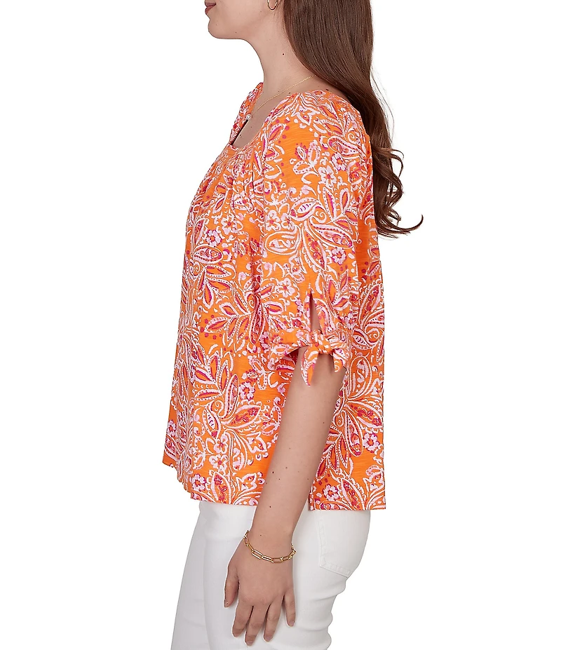 Ruby Rd. Petite Size Paisley Square Neck 3/4 Sleeve Knit Top