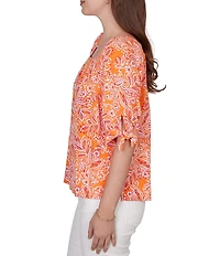 Ruby Rd. Petite Size Paisley Square Neck 3/4 Sleeve Knit Top