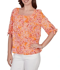 Ruby Rd. Petite Size Paisley Square Neck 3/4 Sleeve Knit Top