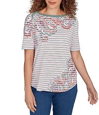 Ruby Rd. Petite Size Paisley Stripe Envelope Neck Short Sleeve Top