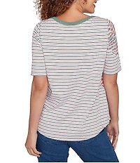 Ruby Rd. Petite Size Paisley Stripe Envelope Neck Short Sleeve Top