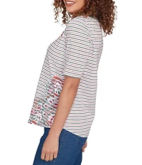 Ruby Rd. Petite Size Paisley Stripe Envelope Neck Short Sleeve Top
