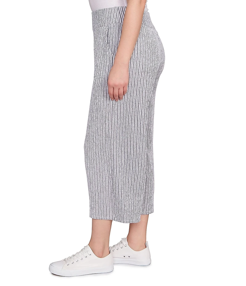 Ruby Rd. Petite Size Puckered Stripe Knit Wide Leg Pull-On Pants