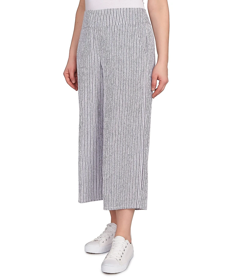 Ruby Rd. Petite Size Puckered Stripe Knit Wide Leg Pull-On Pants