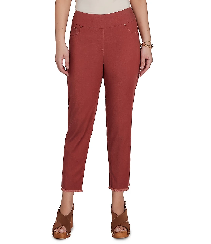 Ruby Rd. Petite Size Relaxed Fringe Hem Pull-On Ankle Denim Pants