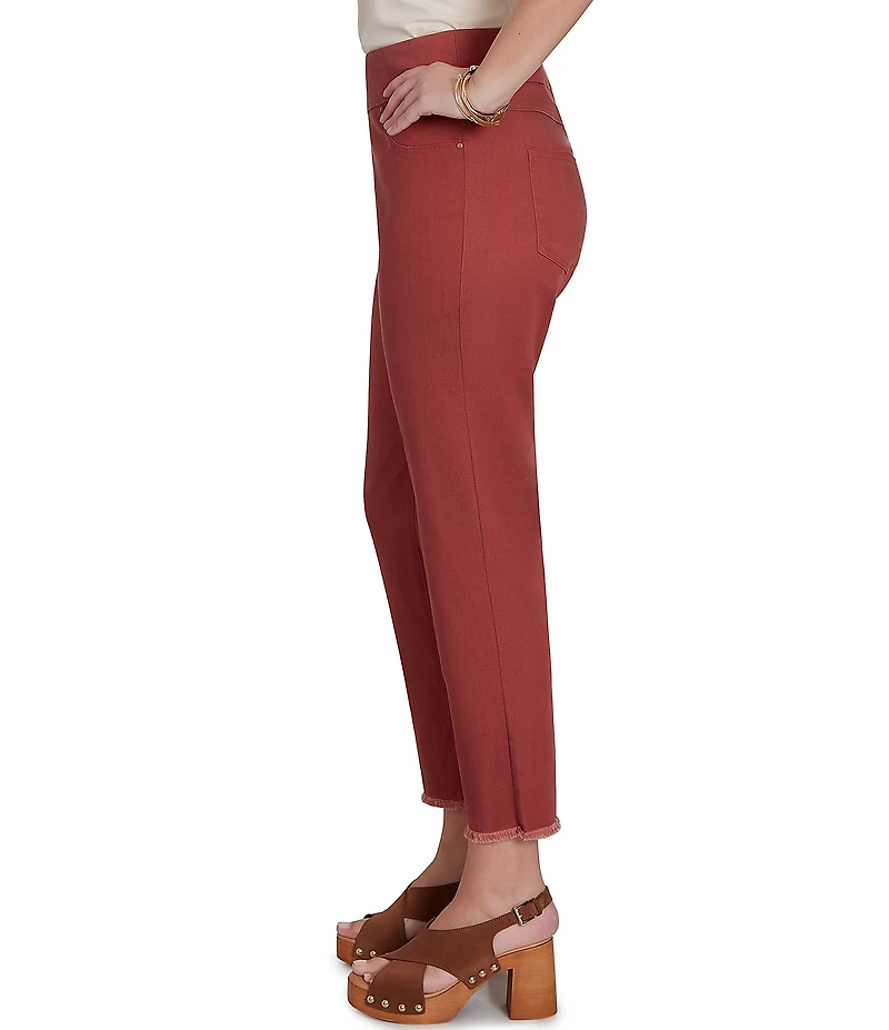 Ruby Rd. Petite Size Relaxed Fringe Hem Pull-On Ankle Denim Pants