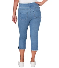 Ruby Rd. Petite Size Relaxed Fringe Hem Pull-On Denim Pants