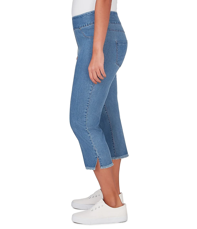 Ruby Rd. Petite Size Relaxed Fringe Hem Pull-On Denim Pants