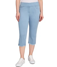 Ruby Rd. Petite Size Relaxed Fringe Hem Pull-On Denim Pants