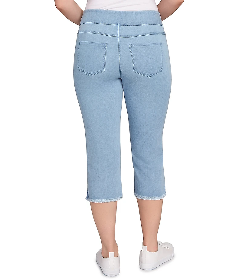 Ruby Rd. Petite Size Relaxed Fringe Hem Pull-On Denim Pants