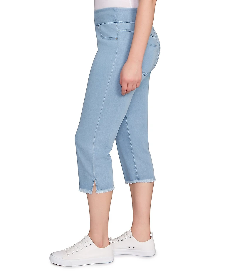 Ruby Rd. Petite Size Relaxed Fringe Hem Pull-On Denim Pants