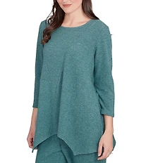 Ruby Rd. Petite Size Scoop Neck 3/4 Sleeve Sharkbite Hem Knit Top