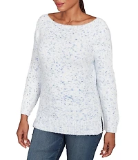 Ruby Rd. Petite Size Soft Chenille Eyelash Boat Neck Long Sleeve Sweater