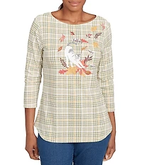 Ruby Rd. Petite Size Soft Cotton-Blend Stripe Cat Boat Neck 3/4 Sleeve Top