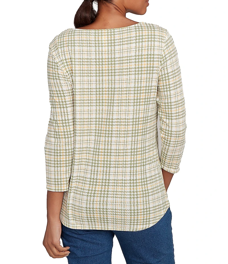 Ruby Rd. Petite Size Soft Cotton-Blend Stripe Cat Boat Neck 3/4 Sleeve Top