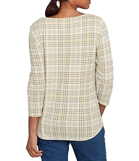 Ruby Rd. Petite Size Soft Cotton-Blend Stripe Cat Boat Neck 3/4 Sleeve Top