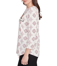 Ruby Rd. Petite Size Soft Cotton-Blend Winter Wonderland Snowflake Print Top