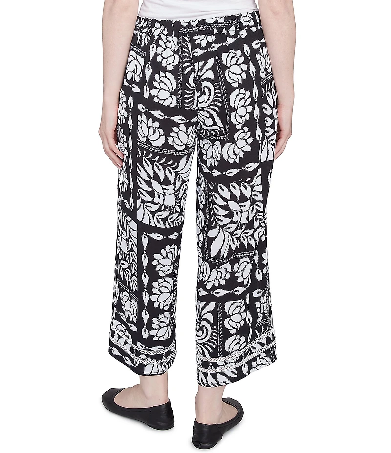 Ruby Rd. Petite Size Soft Crepe Tropical Patchwork Wide Leg Pull-On Pants