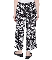 Ruby Rd. Petite Size Soft Crepe Tropical Patchwork Wide Leg Pull-On Pants