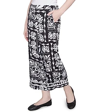 Ruby Rd. Petite Size Soft Crepe Tropical Patchwork Wide Leg Pull-On Pants
