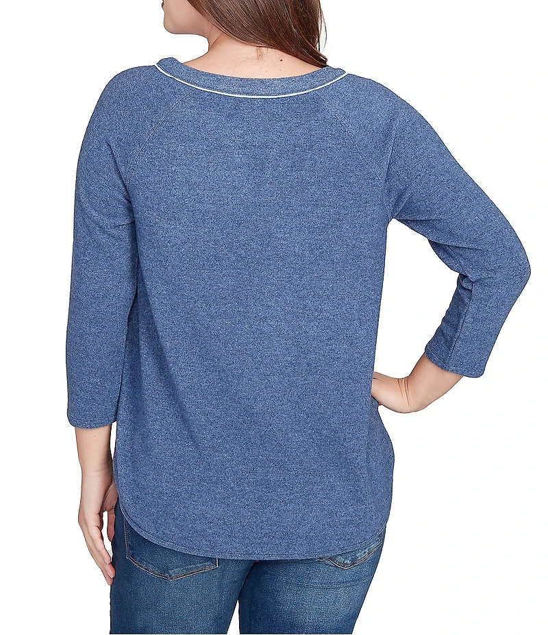 Ruby Rd. Petite Size Soft Hatchi Knit Keyhole Neck 3/4 Sleeve Top