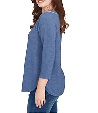Ruby Rd. Petite Size Soft Hatchi Knit Keyhole Neck 3/4 Sleeve Top
