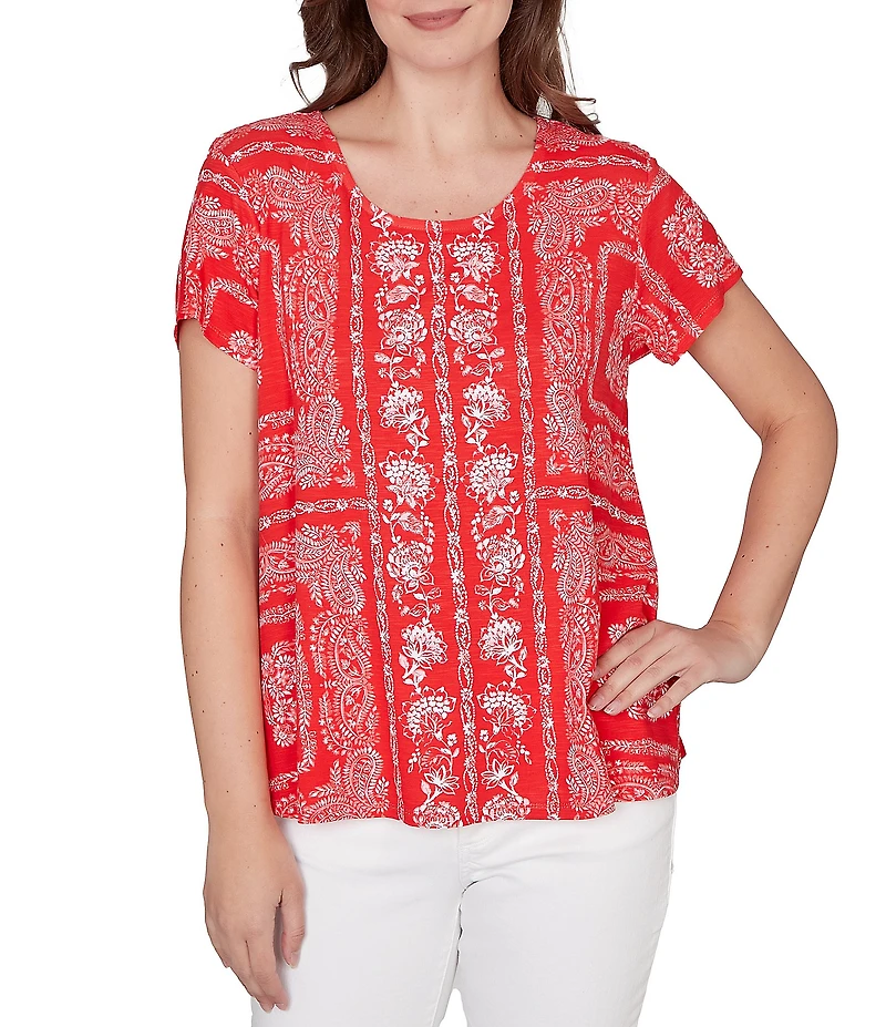 Ruby Rd. Petite Size Soft Knit Bandana Scoop Neck Short Sleeve Top