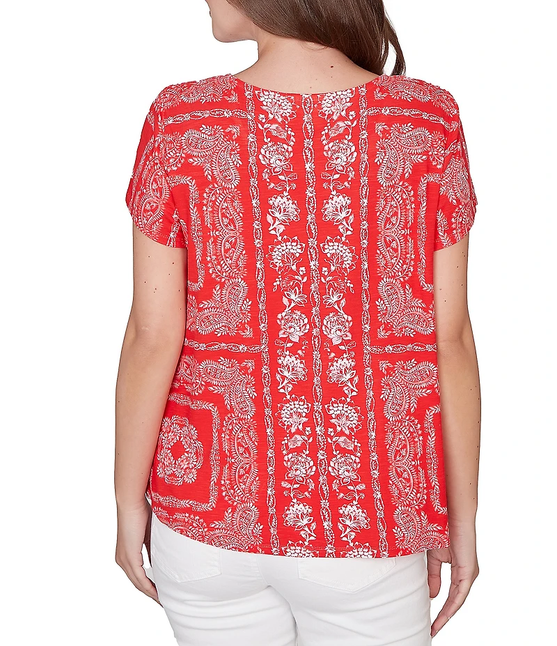 Ruby Rd. Petite Size Soft Knit Bandana Scoop Neck Short Sleeve Top