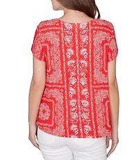 Ruby Rd. Petite Size Soft Knit Bandana Scoop Neck Short Sleeve Top