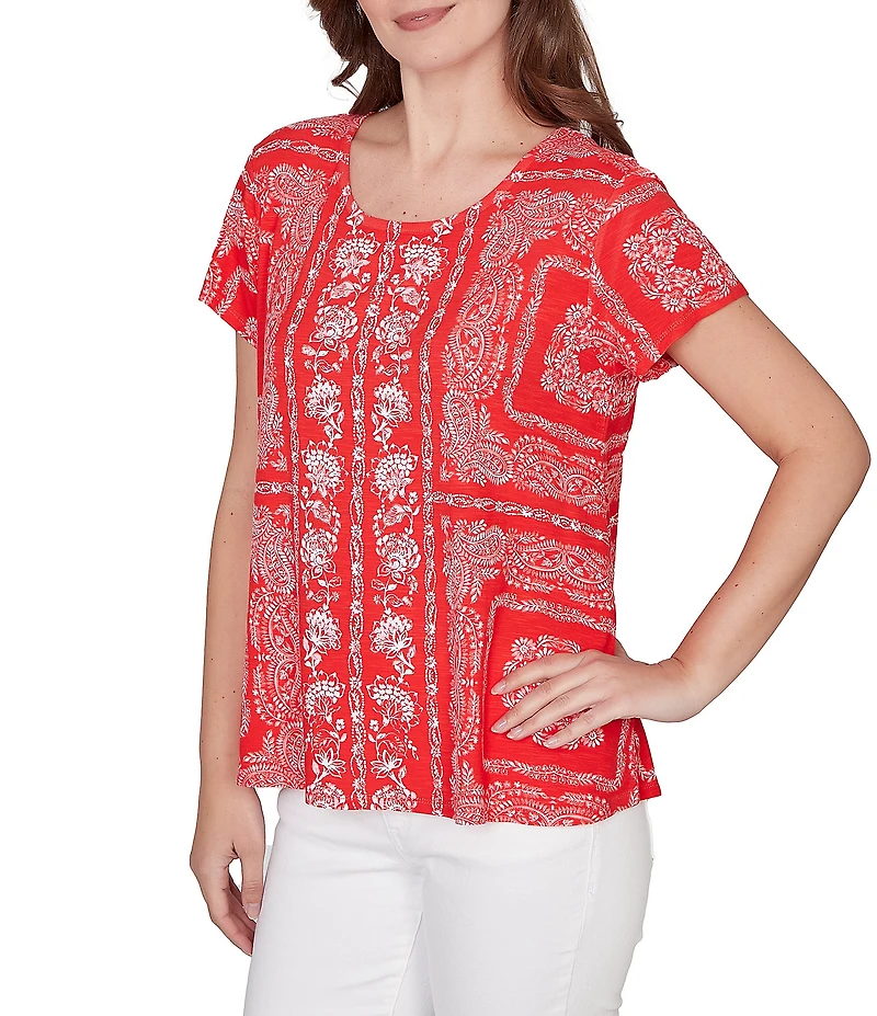 Ruby Rd. Petite Size Soft Knit Bandana Scoop Neck Short Sleeve Top
