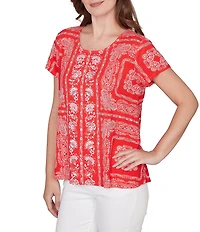 Ruby Rd. Petite Size Soft Knit Bandana Scoop Neck Short Sleeve Top