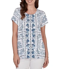 Ruby Rd. Petite Size Soft Knit Bandana Scoop Neck Short Sleeve Top