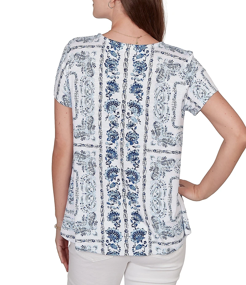 Ruby Rd. Petite Size Soft Knit Bandana Scoop Neck Short Sleeve Top