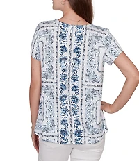 Ruby Rd. Petite Size Soft Knit Bandana Scoop Neck Short Sleeve Top