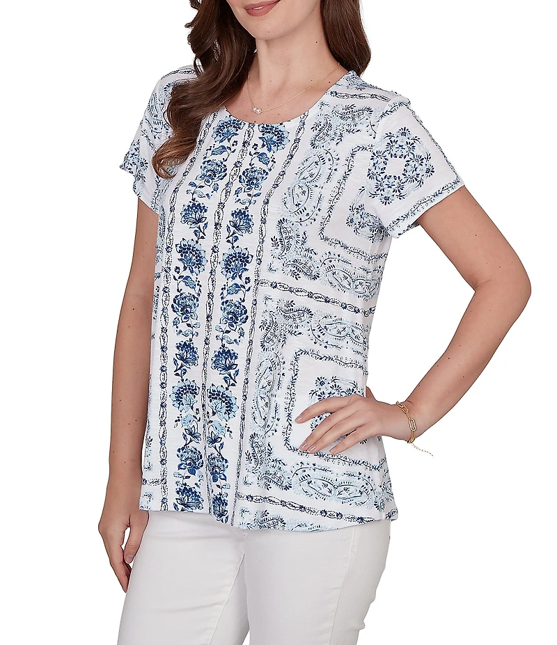 Ruby Rd. Petite Size Soft Knit Bandana Scoop Neck Short Sleeve Top