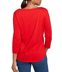 Ruby Rd. Petite Size Soft Knit Holiday Boat Neck 3/4 Sleeve Top