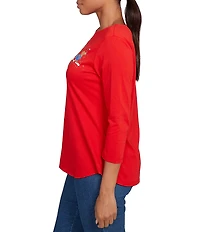 Ruby Rd. Petite Size Soft Knit Holiday Boat Neck 3/4 Sleeve Top