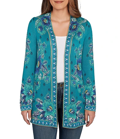 Ruby Rd. Petite Size Soft Knit Vintage Floral Long Sleeve Open-Front Cardigan Sweater