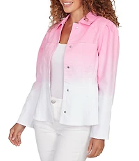 Ruby Rd. Petite Size Soft Ombre Wash Point Collar Long Sleeve Peplum Denim Jacket