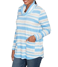 Ruby Rd. Petite Size Soft Ribbed Knit Stripe Draped Cowl Neck Long Sleeve Top